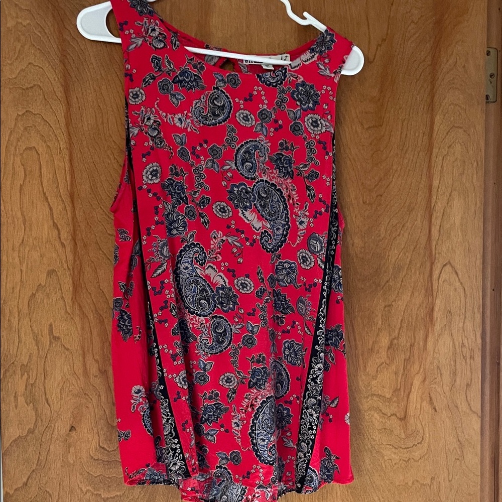 Gypsies & Moondust Red and Blue Floral Sleeveless Top, XL